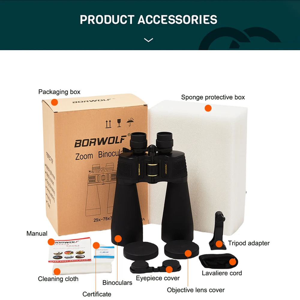 Jumelles Borwolf 25–75×70 Zoom HD