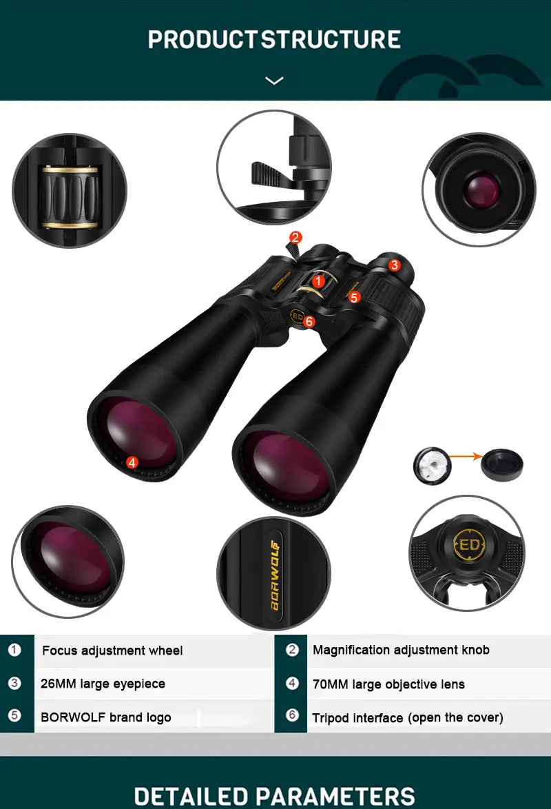 Jumelles Borwolf 25–75×70 Zoom HD
